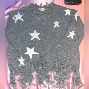 Gray Star Fringe Sweater